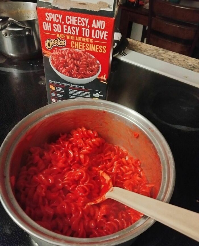 A Mom Sent Me This. She Said: "My Son Wanted Too Try This So I Made It For Him Tonight. I Feel Like A Bad Mother, Even Though It Is Made With 'Authentic Cheesiness' Wtf Even Is That Color?!"