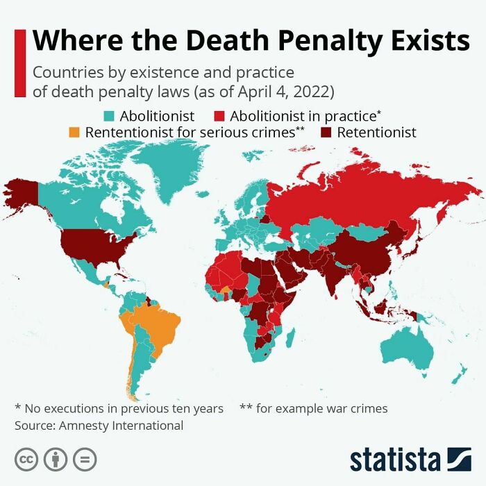 This Map Shows Countries By Existence And Practice Of Death Penalty Laws (As Of April 4, 2022)