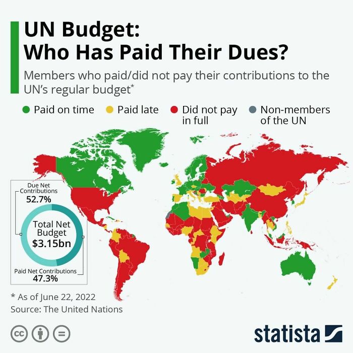 This Map Shows The Member States That Paid Their Contributions To The United Nation's Regular Budget For 2022