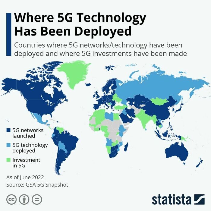 This Map Shows The Countries Where 5g Networks Were Launched, Where 5g Technology Has Been Deployed In Mobile Networks And Where Investments In 5g Technology Have Been Made (As Of June 2022)