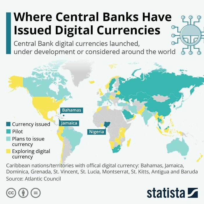 This Map Shows Central Bank Digital Currencies Launched, Under Development Or Considered Around The World (As Of July 2022)