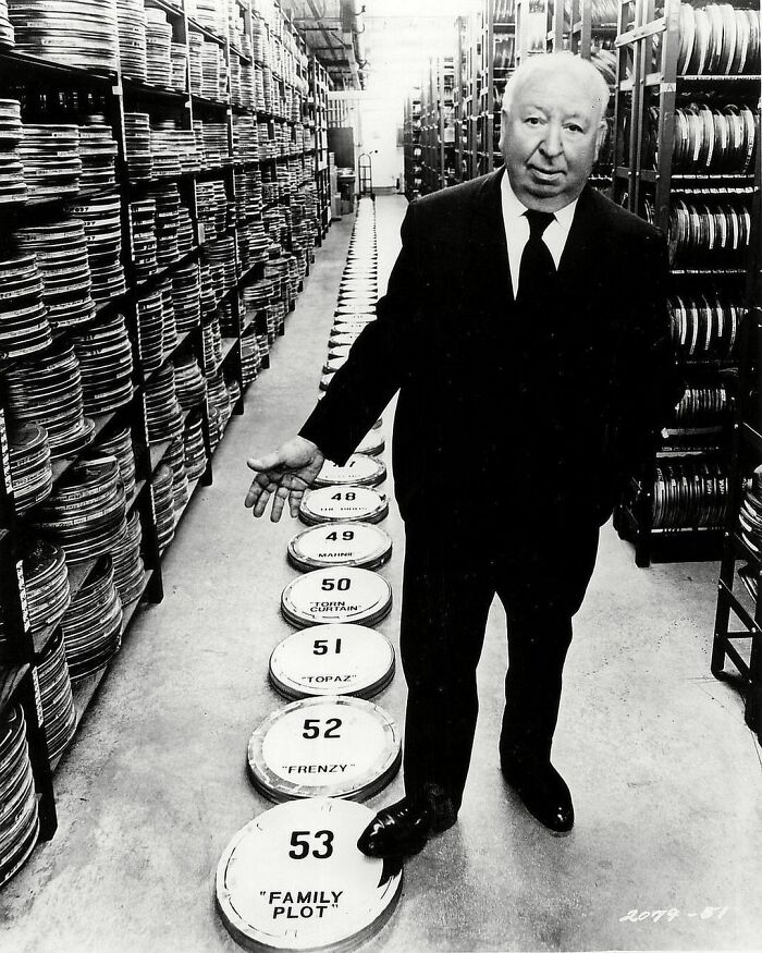Alfred Hitchcock Showing Off All 53 Of His Films, 1976