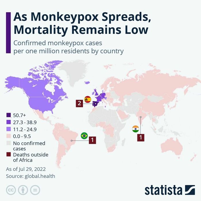 This Map Shows The Confirmed Monkeypox Cases Per One Million Residents Per Country