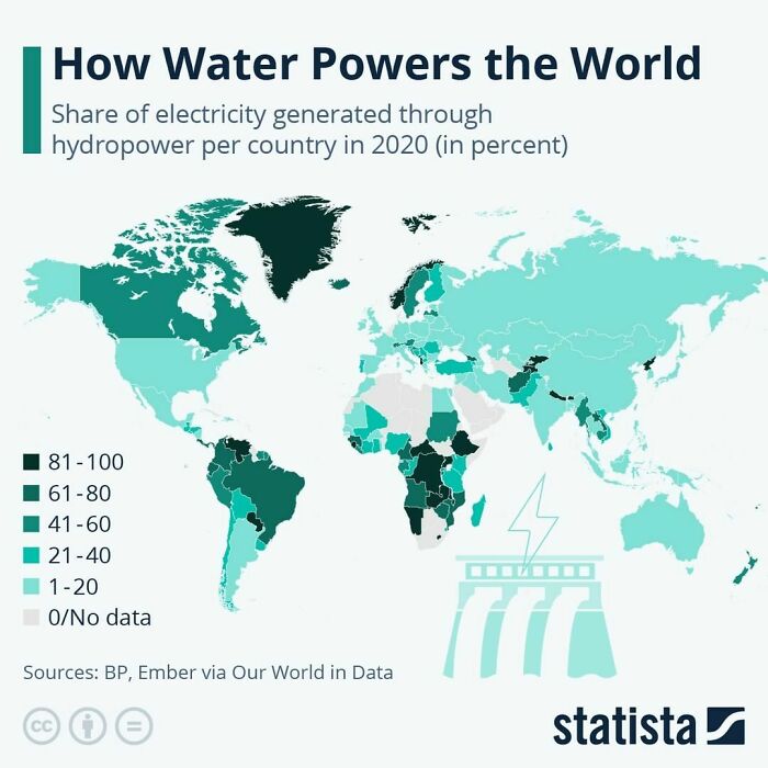 This Map Shows The Share Of Electricity Generated Through Hydropower Per Country