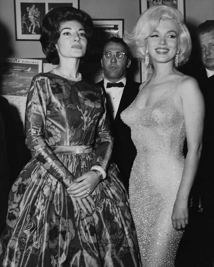 Marilyn Monroe And Singer Maria Callas Backstage At President John F. Kennedy’s Birthday Gala, May 19, 1962