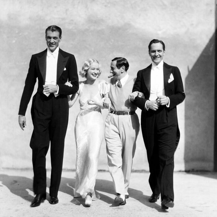 Gary Cooper, Miriam Hopkins, Director Ernst Lubitsch, And Fredric March In Promotional Photos For The Pre-Code Screwball Comedy, Design For Living, 1933