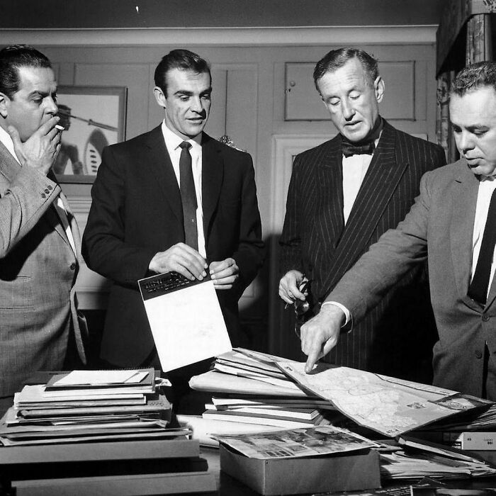 Today Marks The 60th Anniversary Of James Bond. Here Is Author Ian Fleming With Producers Cubby Broccoli, Harry Saltzman, And Actor Sean Connery To Discuss Dr. No, 1961
