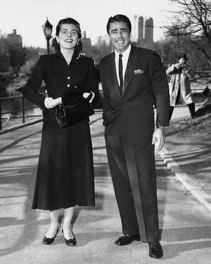 Peter Lawford And Fiancée Patricia Kennedy Walking In Central Park, New York, 1954