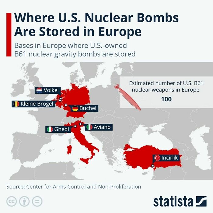 This Map Shows The Bases In Europe Where U.S.-Owned B61 Nuclear Gravity Bombs Are Stored