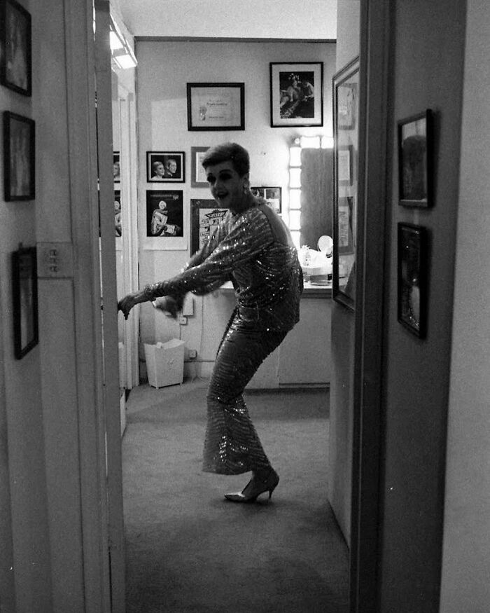 Angela Lansbury Stretching Backstage Before A Performance Of Mame At The Winter Garden Theatre, 1967