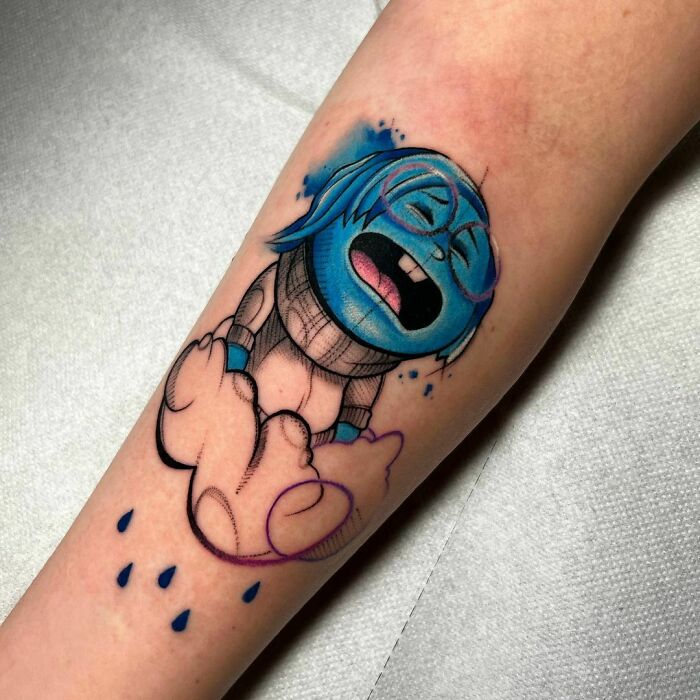 Sadness from Inside Out arm tattoo