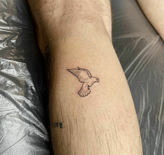 minimalistic tattoo of a flying dove