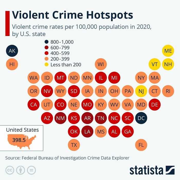This Map Shows Rate Of Violent Crime Per 100,000 Population In 2021, By State