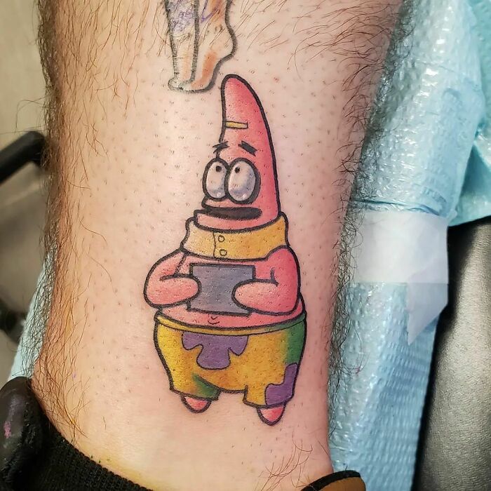 Patrick Star leg tattoo