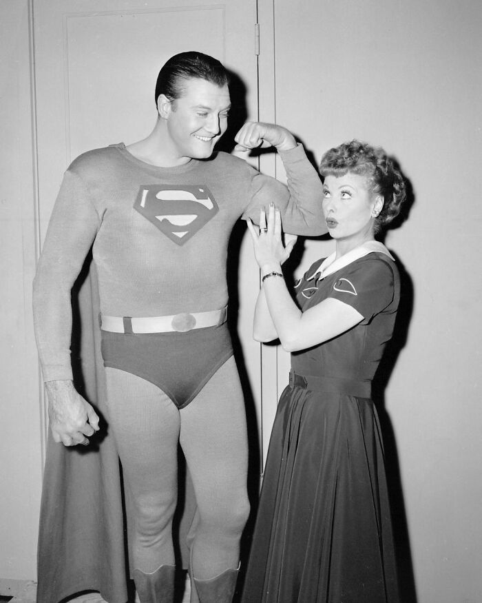 George Reeves Hanging Out With Lucille Ball And Keith Thibodeaux On The Set Of I Love Lucy, 1958