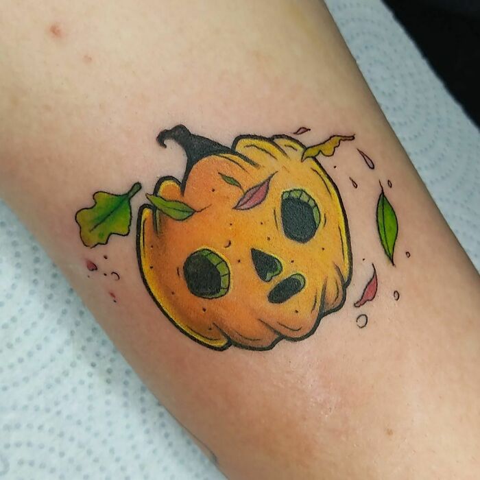 Cute cartoon pumpkin tattoo