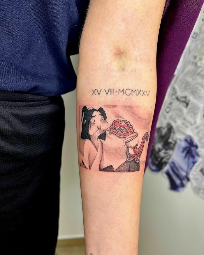 Mulan And Mushu arm tattoo 