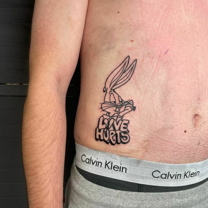 Bugs Bunny belly tattoo