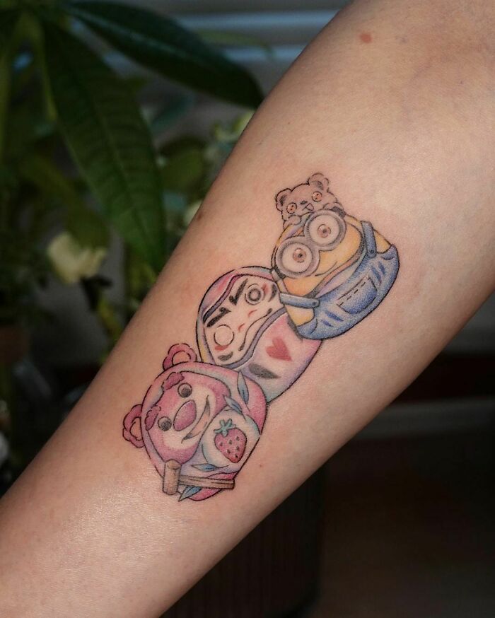 Lots-O'-Huggin' Bear and Minion tattoo