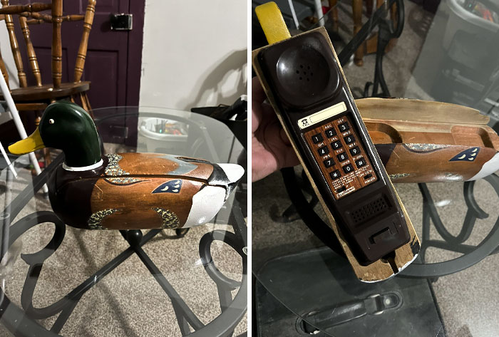 Mi abuela me dio este viejo teléfono hoy como regalo de inauguración de mi casa. Grazna cuando suena. Me aterrorizaba cuando era niña, así que por eso me lo dio