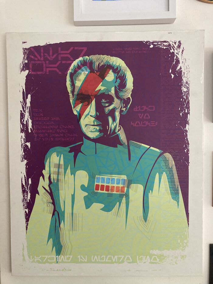 A Moff Tarkin/Bowie Mashup Art Piece Done By A Friend, Including Several Hip-Hop And Comedy Related Quotes Written In Aurebesh