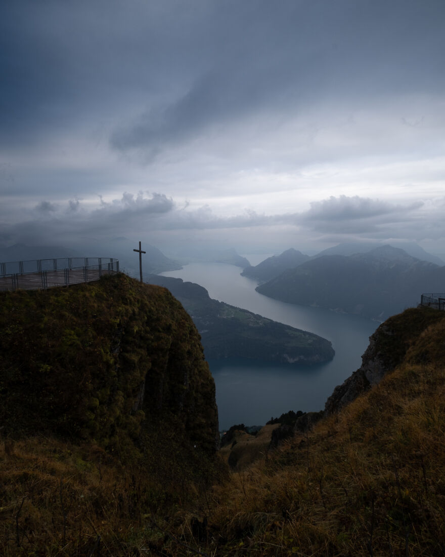 A Moody View From The Fronalpstock Summit Looking Over Lake Lucerne