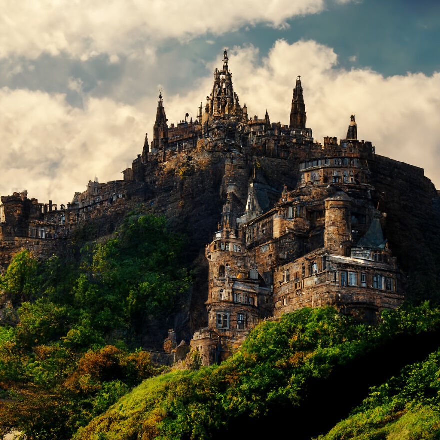 Edinburgh Castle In Scotland, Redesigned In The Style Of Gaudi