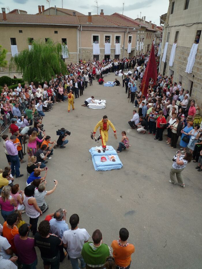 Castrillo De Murcia In Spain Has A Baby Jumping Festival