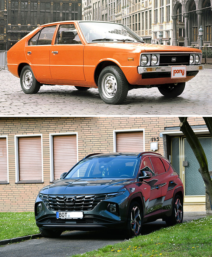 Hyundai Pony (1975) vs. Hyundai Tucson (2022)