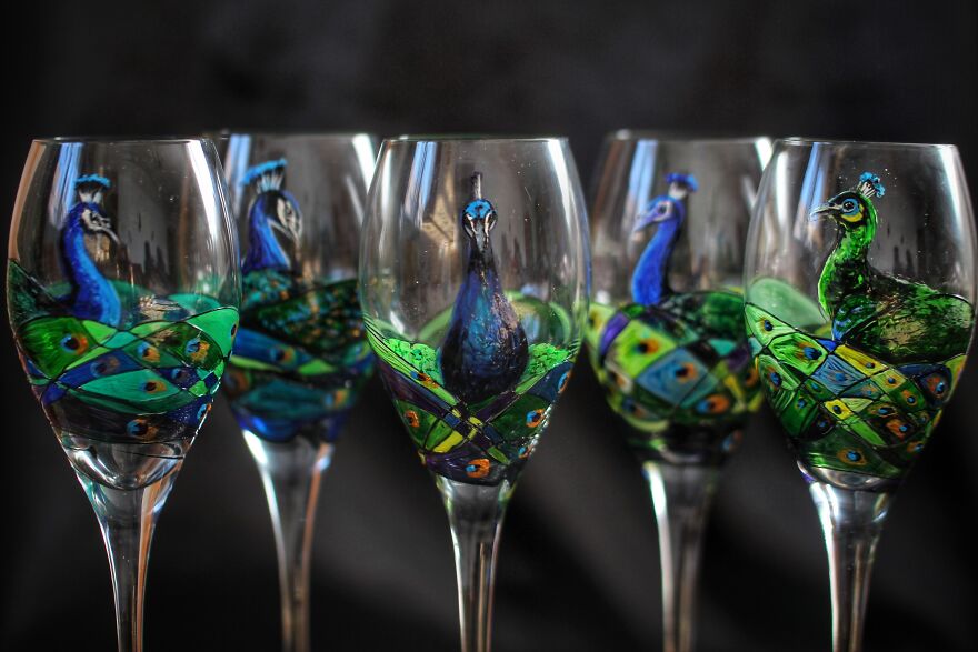 Peacock Themed Wine Glasses