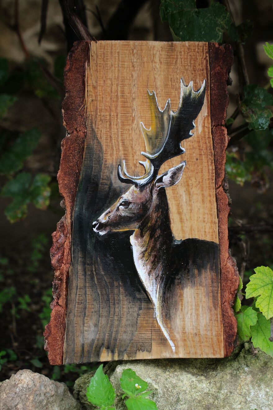 Deer Painted On Wood