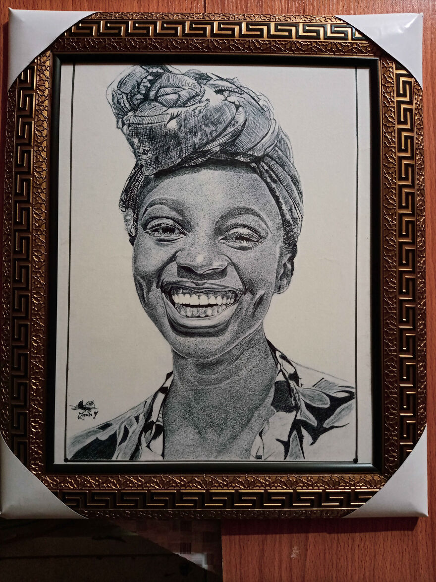 I Made This Using A Black Ballpoint Pen, Spent 90hrs Making This Beautiful Portraits.