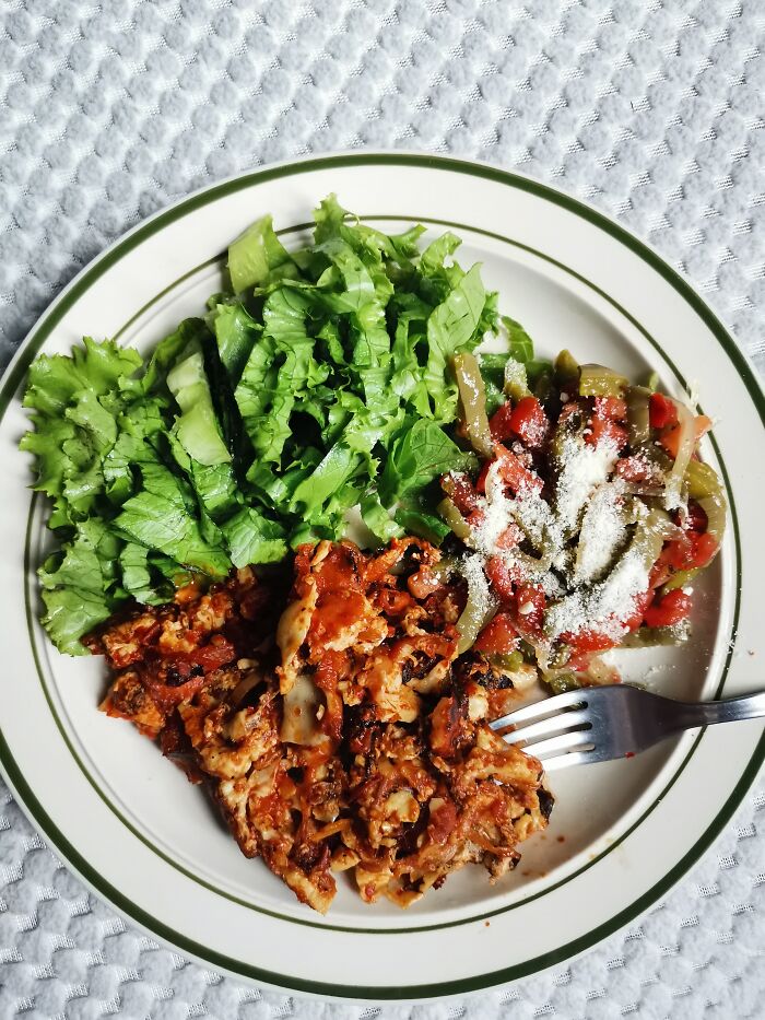 Mexican Style Scrambled Eggs With Nopales Salad And Lettuce 😁