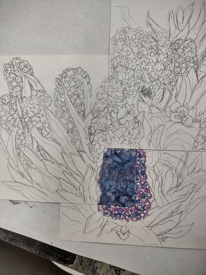 Work In Progress Of Some Hyacinth Flowers (So Far I've Used Acrylic Paint And Oil Pastel On The Papers)