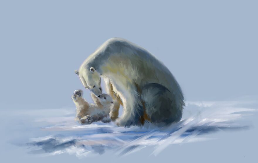 An illustration of a polar bear with its cub