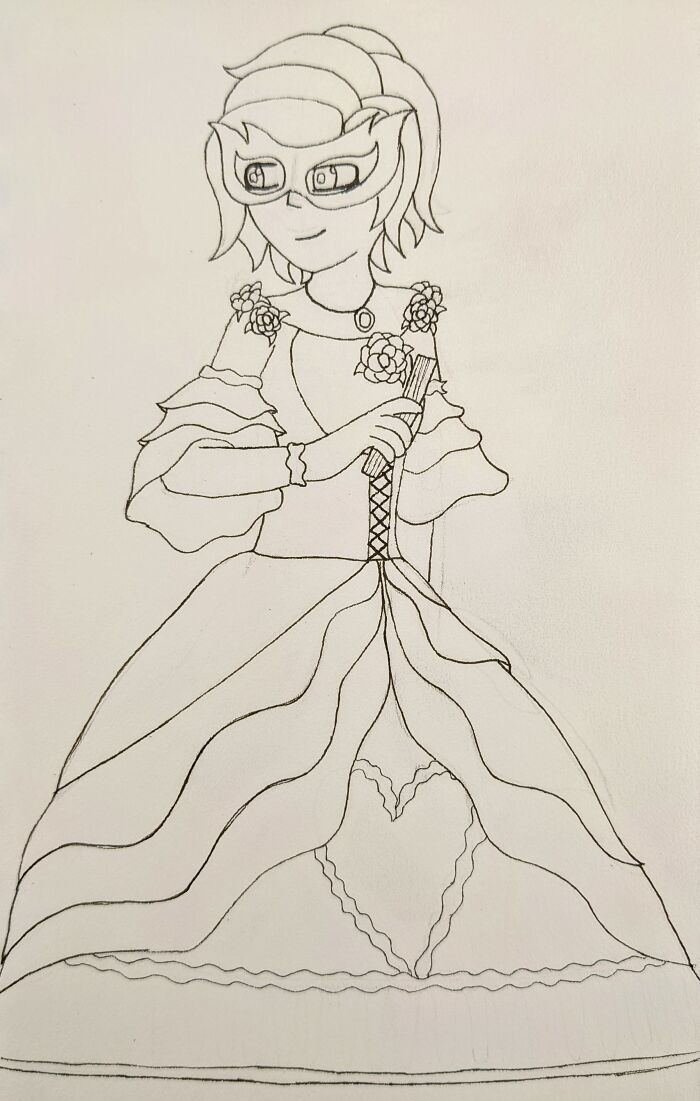 Not Colored, But I Recently Drew One Of My Ocs In A Masquerade Outfit