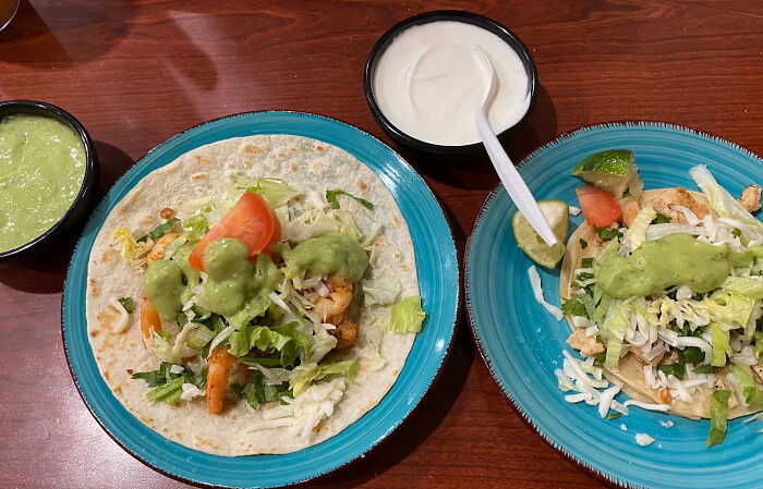 Shrimp Taco, Chicken Taco. We Went For A Wonderful Hike In The Fall Colors, Then Went To A New Local Mexican Restaurant Opened By Mexicans, Not A Corporate Chain. I Have Never Had Such A Wonderful Meal. We've Had Takeout From There, But To Sit In, And Eat Surrounded By Mexicans Who Know Authentic Home Cooking, It Was Amazing. I Loved Halloween This Year