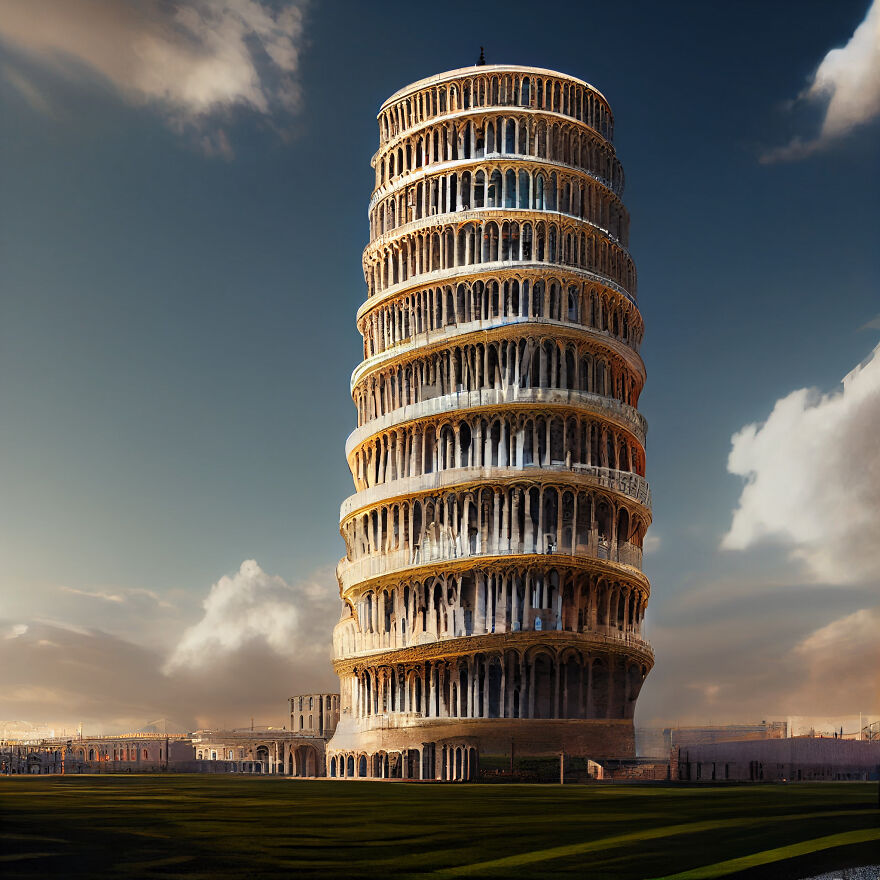 The Leaning Tower Of Pisa In Italy, Redesigned In The Style Of Renzo Piano