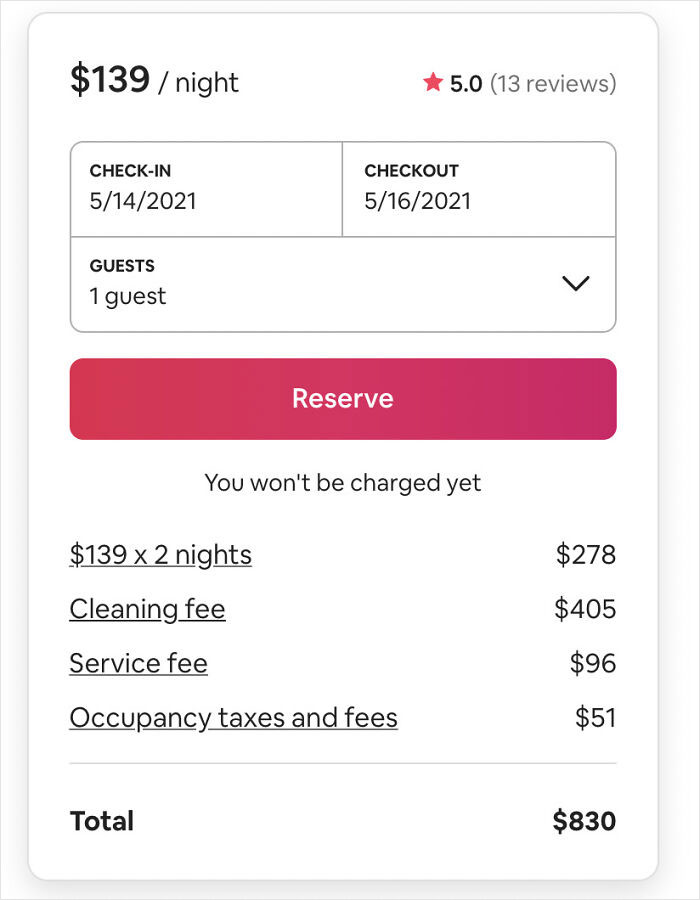 This Airbnb Would Have Only Cost Us $278 To Book For 2 Nights, But Has A $405 Cleaning Fee!