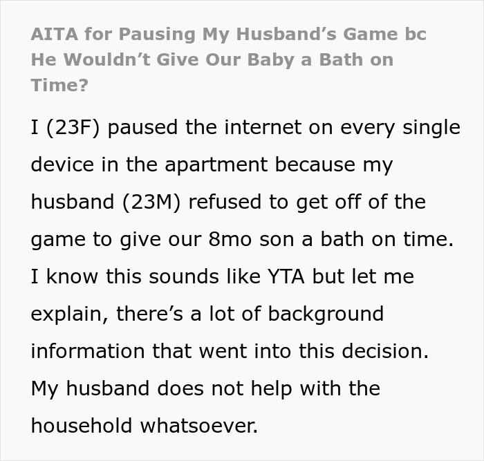"He Wants A Divorce": Gamer Husband Lashes Out At Wife For Pausing His Game So He Would Bathe The Baby "He Wants A Divorce": Gamer Husband Lashes Out At Wife For Pausing His Game So He Would Bathe The Baby