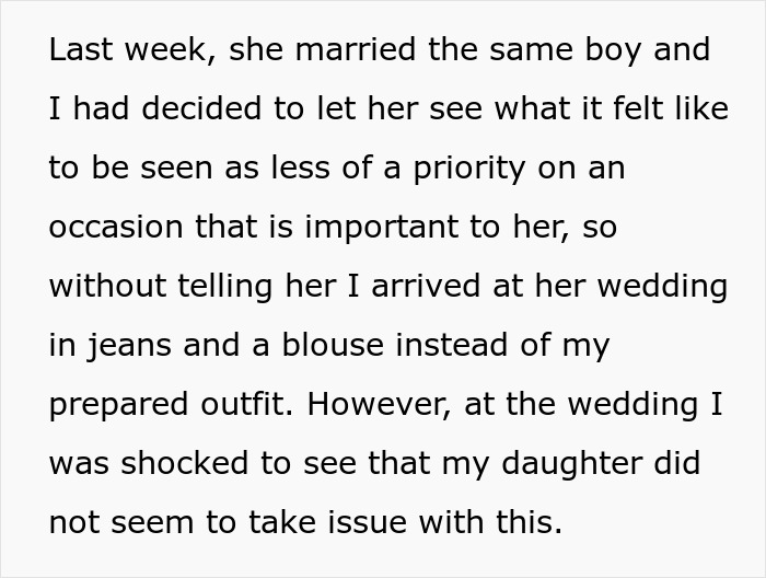 Mom Wonders If She's A Jerk For Wearing Jeans To Daughter's Wedding To Prove A Point, Gets A Reality Check Online Mom Wonders If She's A Jerk For Wearing Jeans To Daughter's Wedding To Prove A Point, Gets A Reality Check Online