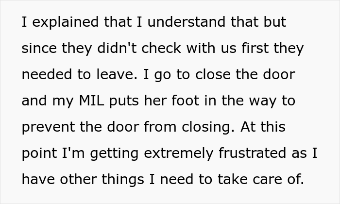 Manipulative In-Laws Refuse To Leave After Showing Up Uninvited, Their Son Doesn't Give In And Gets The Police To Remove Them From The Property Manipulative In-Laws Refuse To Leave After Showing Up Uninvited, Their Son Doesn't Give In And Gets The Police To Remove Them From The Property