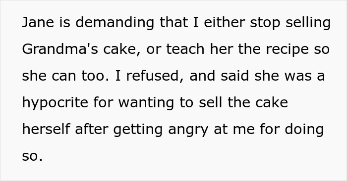 Woman who bothered to learn grandma's secret cake recipe was called out by family as sold out after commercialization