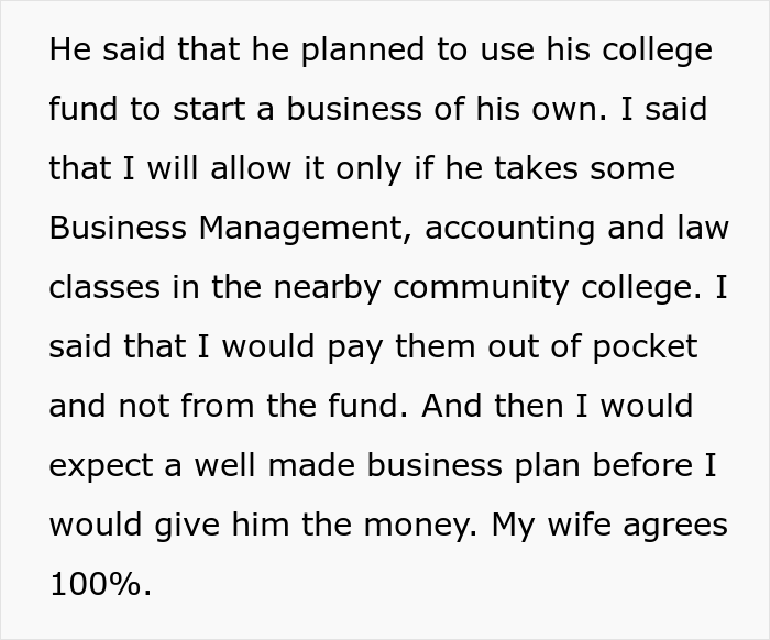 Son Faces Dad's "Ultimatum" After Refusing To Attend College And Wanting To Use His $400K Tuition Money For Starting A Business Son Faces Dad's "Ultimatum" After Refusing To Attend College And Wanting To Use His $400K Tuition Money For Starting A Business