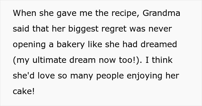 Baker triumphs with Grandma's secret cake recipe, they call him a sellout for not sharing it with other bakers in the family