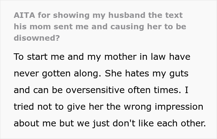 "[Am I The Jerk] For Showing My Husband The Text His Mom Sent Me And Causing Her To Be Disowned?"