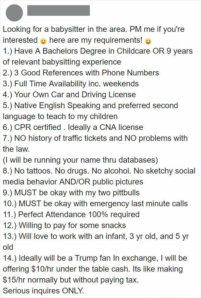 "With All Due Disrespect, Go To Hell": People Roast These Delusional Demands A Parent Has For Their Babysitter While Only Paying Them $200 A Week