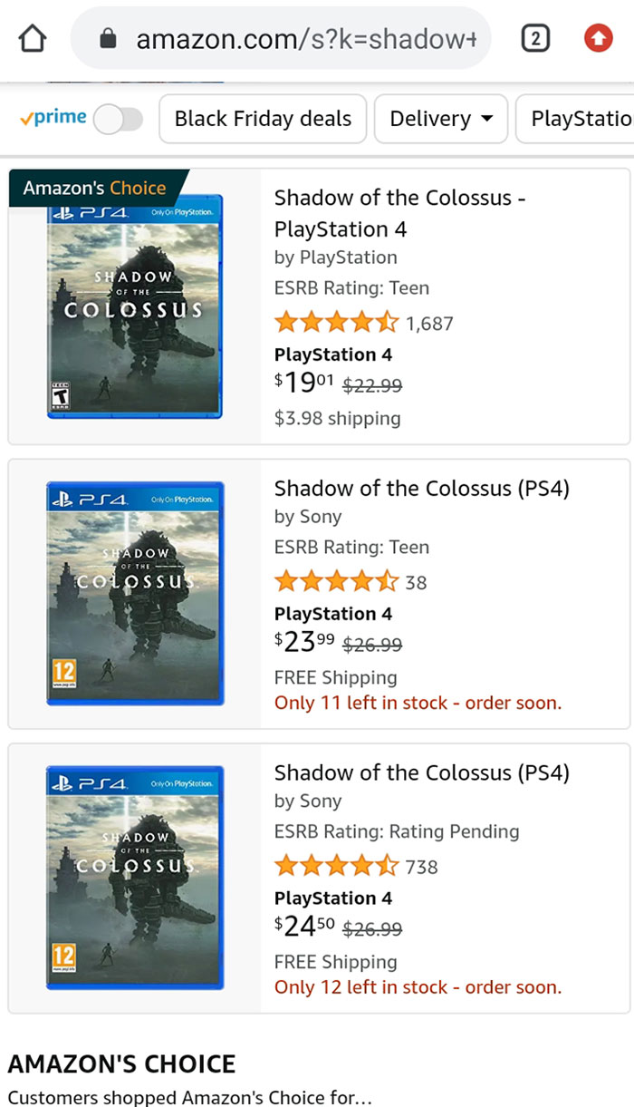 Amazon's Black Friday Deal For Shadow Of The Colossus Gives You A $3.98 Discount, Only To Turn That Exact Amount Into The Shipping Cost