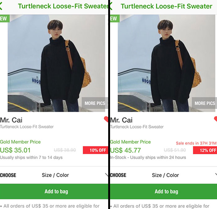 If You Buy Things From Yesstyle, Be Careful Of These "Sales." The Price Of This Sweater Increased For Black Friday
