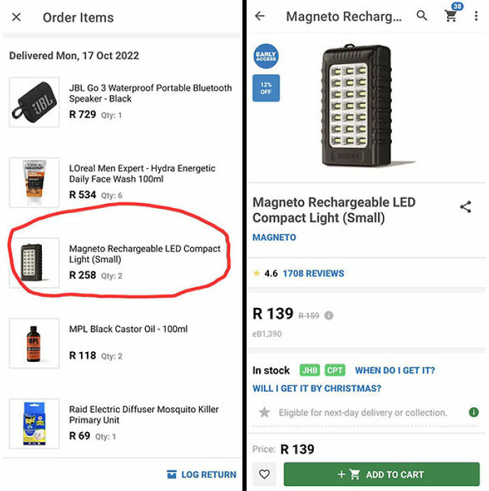 Normal Price On The First Frame (×2 Lights) At R129 Each vs. Black Friday Early Access Price At R139 Each Second Frame Takealot Who Is Fooling Who?